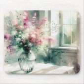 Tapis De Souris Bouquet Floral Rose Et Vert (Devant)