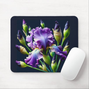 Tapis De Souris Bouquet Iris violet sur noir