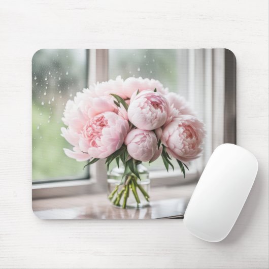 Tapis De Souris Bouquet Peony Rose Par Jour De Pluie (Avec souris)