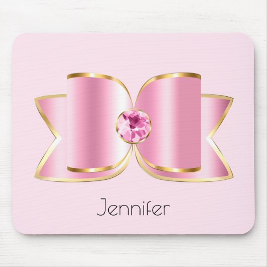 Tapis De Souris Bow en verre rose avec pierre centrale (Devant)