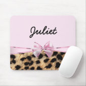 Tapis De Souris Bow rose pâle et léopard Cheetah Imprimer Souris (Avec souris)