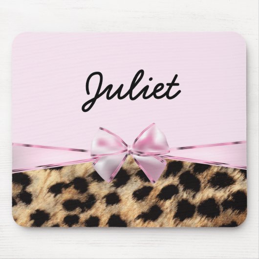 Tapis De Souris Bow rose pâle et léopard Cheetah Imprimer Souris (Devant)