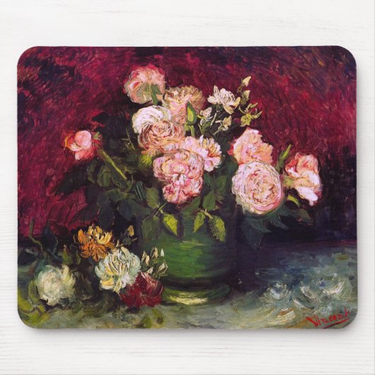 Tapis De Souris Bowl avec Peonies & Roses Van Gogh Art (Devant)