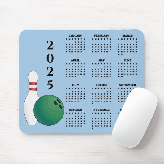 Tapis De Souris Bowling Ball Pin Design 2025 Calendrier Mousepad (Avec souris)