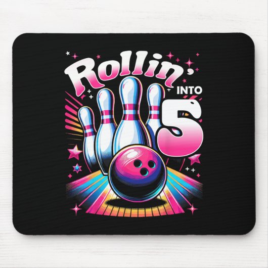 Tapis De Souris Bowling Birthday Rollin Into 5 Party 5th Birthday  (Devant)