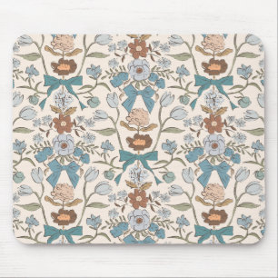 Tapis De Souris Bows et fleurs rustiques bleus