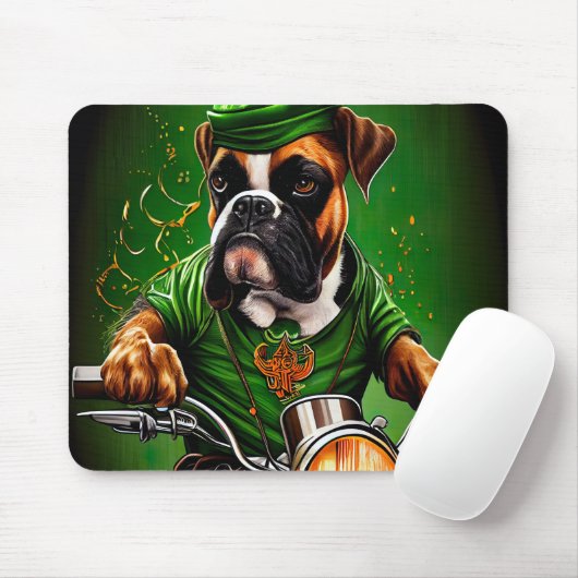 Tapis De Souris Boxer Chien Conduite Vélo St. Patrick's Day (Avec souris)