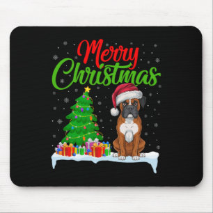 Tapis De Souris Boxer Chien Feux de Noël Lumières Drôle Xmas Boxe