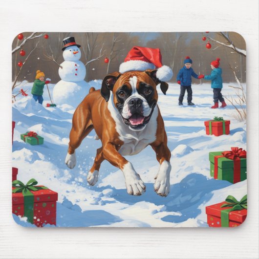 Tapis De Souris Boxer Christmas Festive Scène de neige (Devant)