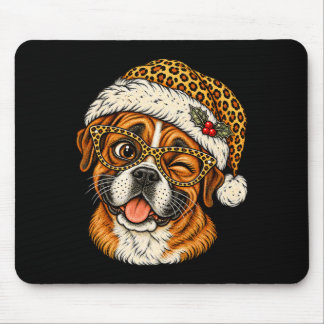 Tapis De Souris Boxer de Noël drôle avec chapeau de Santa léopard