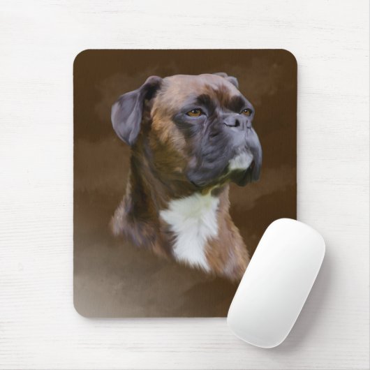 Tapis De Souris Boxer Peinture à l'huile de chien Portrait d'art (Avec souris)