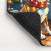 Tapis De Souris Boxer Sitting by Fireplace with Christmas Lights (Coin)