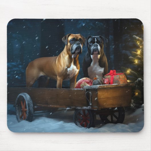 Tapis De Souris Boxer Snowy Sleigh Décor de Noël (Devant)