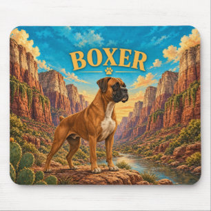Tapis De Souris Boxer, Zion Canyon Aquarelle Chien Art Vintage