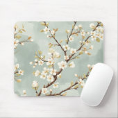 Tapis De Souris Branche botanique de fleur blanche délicate (Avec souris)