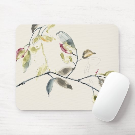 Tapis De Souris Branche feuille aquarelle (Avec souris)