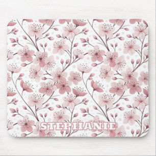 Tapis De Souris Branches de fleurs roses romantiques floraison bla