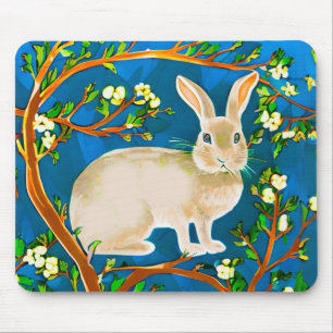 Tapis De Souris Branches de lapin sauvage et de fleurs