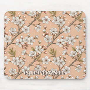 Tapis De Souris Branches de Sakura aux fleurs blanches botanique p