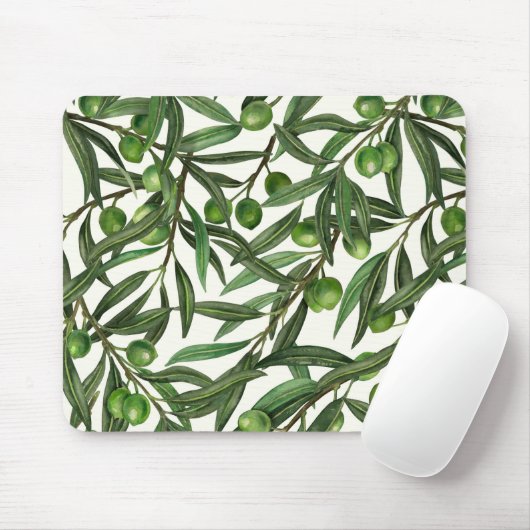 Tapis De Souris Branches d'olive sur blanc (Avec souris)