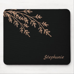 Tapis De Souris Branches en or Rose simple Noir