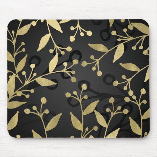 Tapis De Souris Branches Rustiques Modernes Botaniques Noir & Or (Devant)