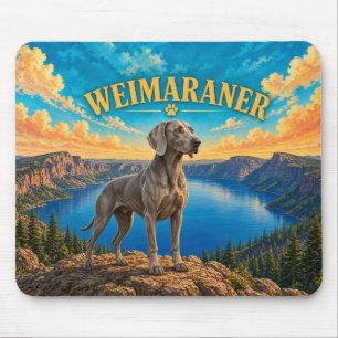 Tapis De Souris Braque de Weimar, Crater Lake Aquarelle Vintage