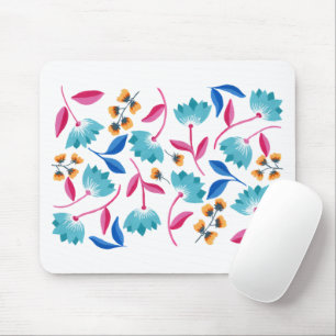 Tapis De Souris Bright Pink Blue Painted Abstract Floral Mouse Pad