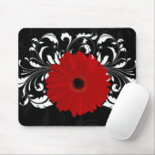 Tapis De Souris Bright Red Gerbera Daisy on Black (Avec souris)