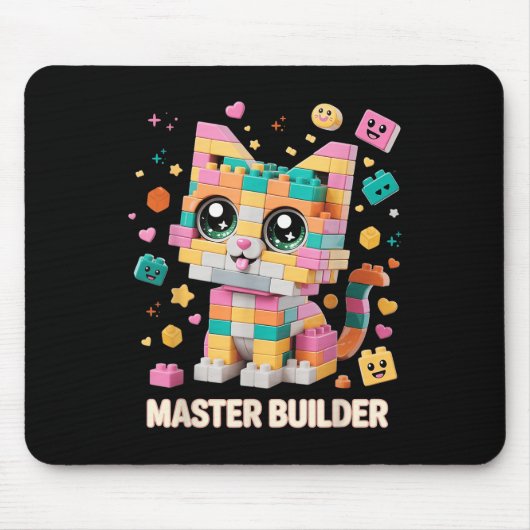 Tapis De Souris Briques de construction de chat Maître constructeu (Devant)