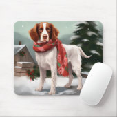 Tapis De Souris Brittany Spaniel Dog à Noël de neige (Avec souris)