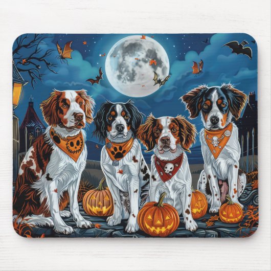 Tapis De Souris Brittany Spaniel Halloween Effrayant (Devant)
