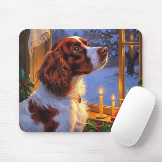 Tapis De Souris Brittany Spaniel with Christmas Lights Holiday (Avec souris)