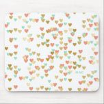 Tapis De Souris Broche, Monnaie et Coeurs d'or Confetti Monogramme<br><div class="desc">Ajoutez un joli et mignon accent à votre espace de travail avec ce monogramme mousepad. Il présente des coeurs motifs en or,  vert menthe et pêche. Parfait comme cadeau personnalisé.</div>