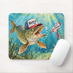 Tapis De Souris Brochet du Nord portant une casquette de retraité