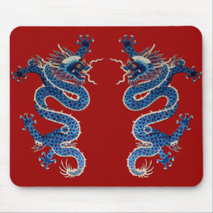 Tapis De Souris Broderie orientale bleue de Chinois d'antiquité d