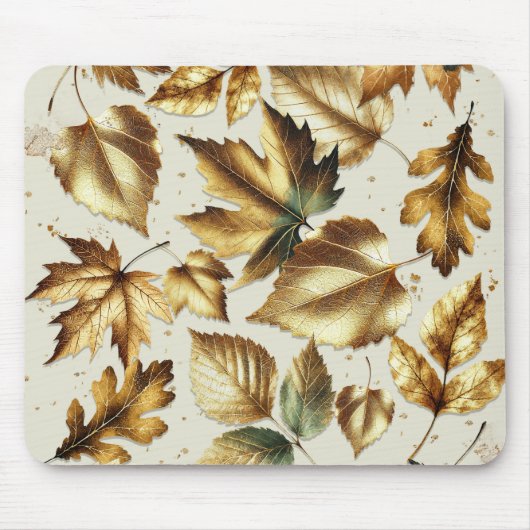 Tapis De Souris Bronze Or Feuille Amande Beige Glam Fall (Devant)