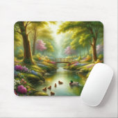 Tapis De Souris Brook de printemps avec canards/fleurs (Avec souris)