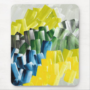 Tapis De Souris Brosses Abstraites vibrantes Jaune, Vert et Bleu