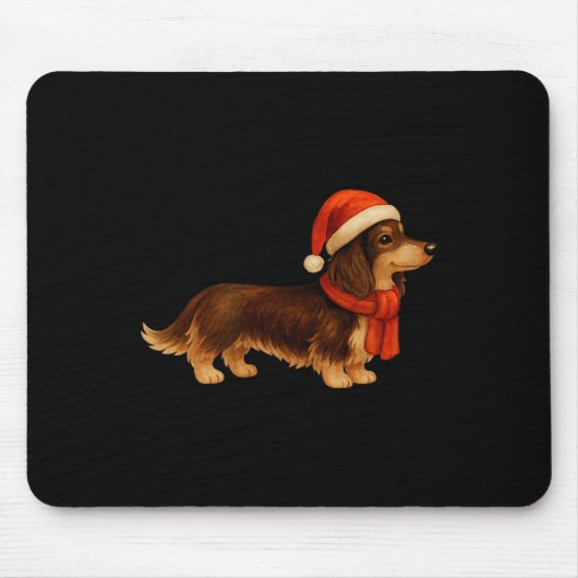 Tapis De Souris Brown And Tan Christmas Dachshund Santa Hat  (Devant)