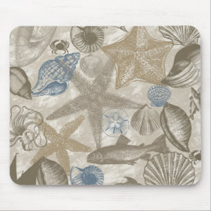 Tapis De Souris Brown Beach Blue Shells Ocean