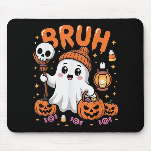 Tapis De Souris Bruh Ghost Halloween mignon Ghost Tricot Ou Traite (Devant)