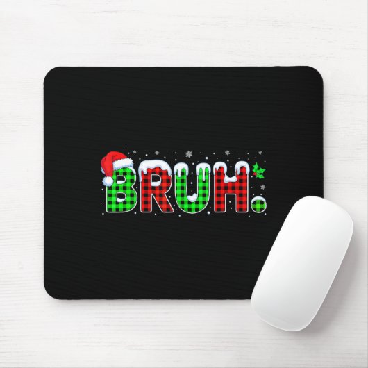 Tapis De Souris Bruh Meme Christmas Plaid Red White Green Xmas Lig (Avec souris)
