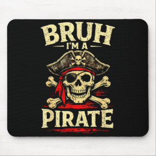 Tapis De Souris Bruh un pirate crâne cache-œil os croisés chapeau
