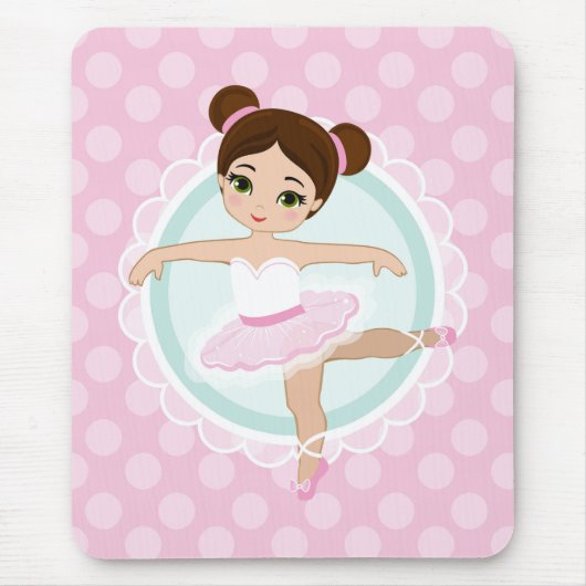 Tapis De Souris Brunette Ballerina - Fille danseuse de ballet rose (Devant)