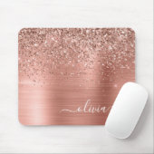 Tapis De Souris Brushed metal rose Gold Pink Glitter Monogram (Avec souris)