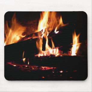 Tapis De Souris Bûches dans la cheminée Photographie de feu chaud