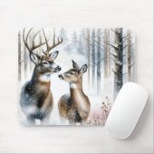 Tapis De Souris Buck and Doe In Winter Woods (Avec souris)