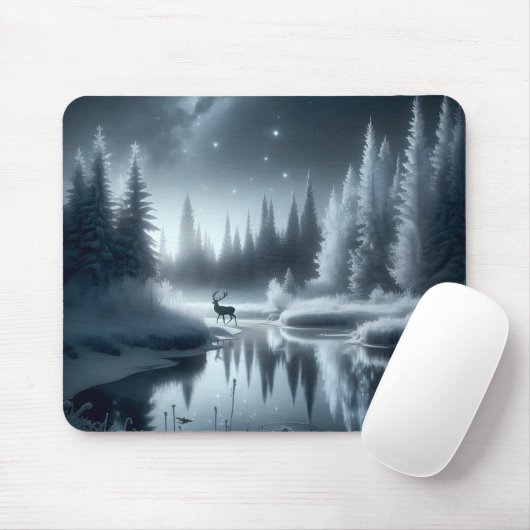 Tapis De Souris Buck In A Winter River la nuit (Avec souris)
