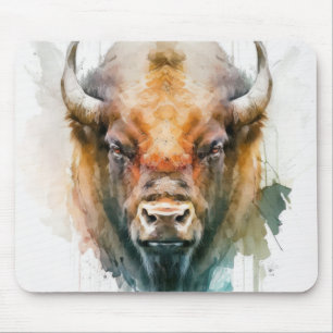 Tapis De Souris Buffalo Portrait Animal Peinture Faune À L'Extérie